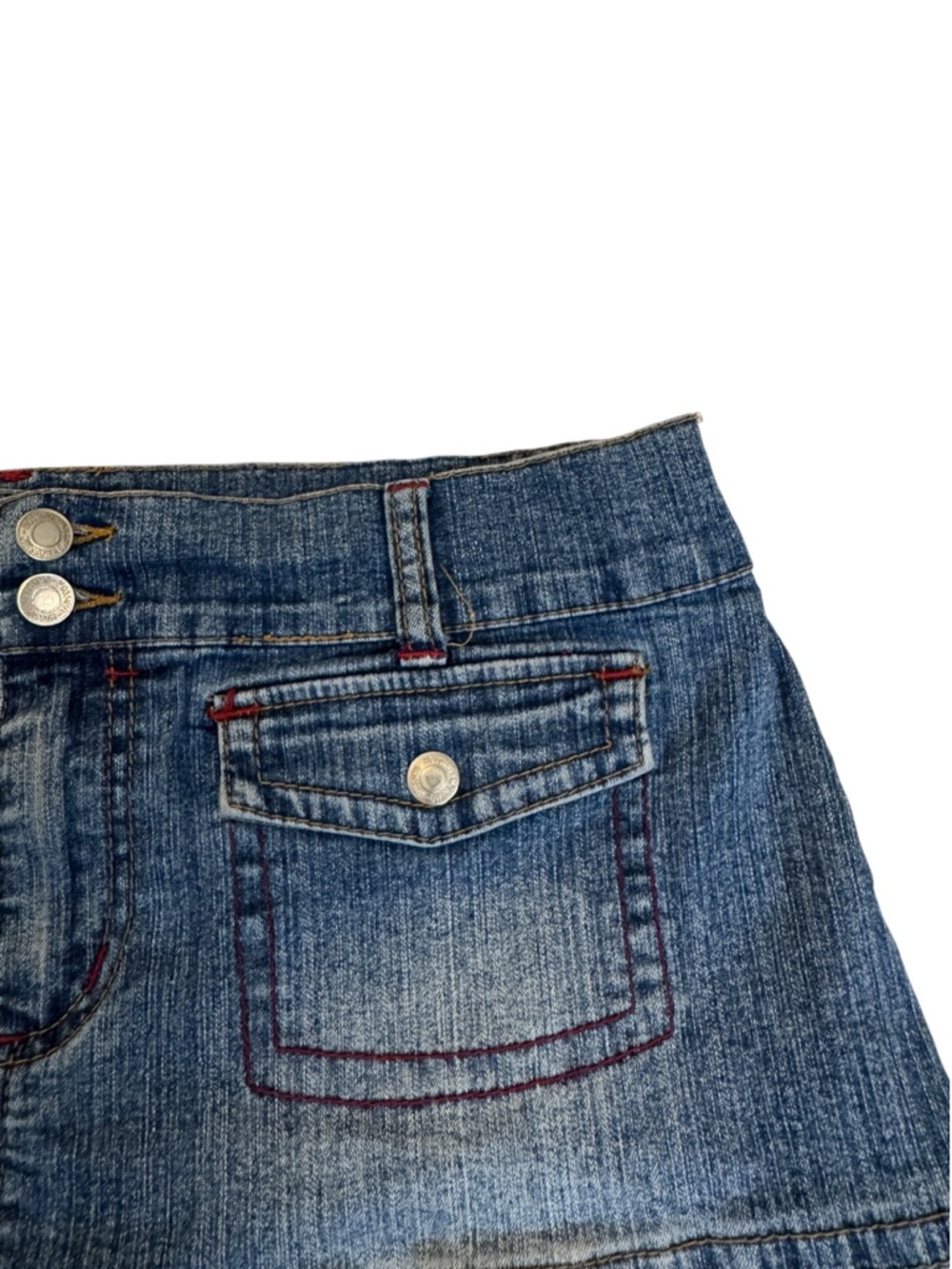 Y2K Mossimo Supply Co. Blue Denim Pleated-Hem Mini Skirt - Picture 3 of 6